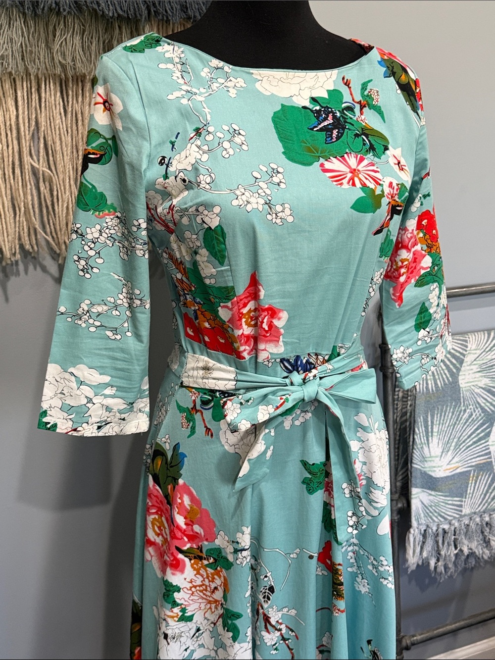 Vintage Inspired 50s Floral Swing Dress Tie Waist Large - Picture 2 of 11